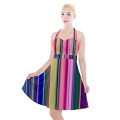 Pastel Colors Striped Pattern Halter Party Swing Dress 