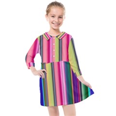 Pastel Colors Striped Pattern Kids  Quarter Sleeve Shirt Dress