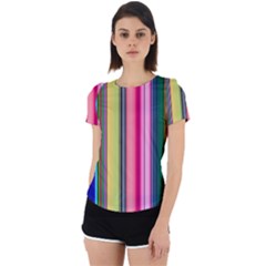 Pastel Colors Striped Pattern Back Cut Out Sport Tee by Bangk1t