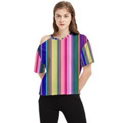 Pastel Colors Striped Pattern One Shoulder Cut Out Tee by Bangk1t