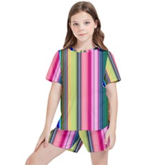 Pastel Colors Striped Pattern Kids  Tee And Sports Shorts Set