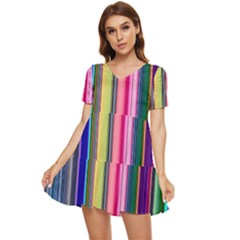 Pastel Colors Striped Pattern Tiered Short Sleeve Babydoll Dress