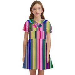 Pastel Colors Striped Pattern Kids  Bow Tie Puff Sleeve Dress