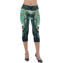 Bull Star Sign Lightweight Velour Capri Leggings 