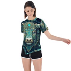 Bull Star Sign Asymmetrical Short Sleeve Sports Tee