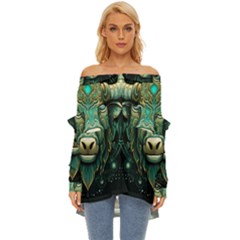 Bull Star Sign Off Shoulder Chiffon Pocket Shirt by Bangk1t