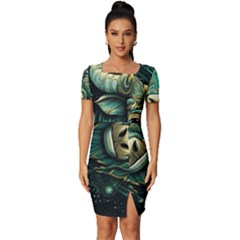 Bull Star Sign Fitted Knot Split End Bodycon Dress