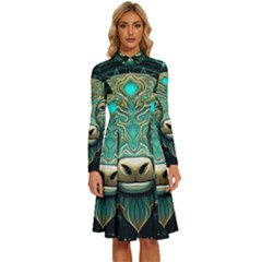 Bull Star Sign Long Sleeve Shirt Collar A-line Dress by Bangk1t