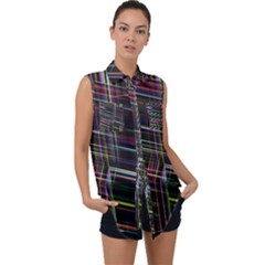 False Prismatic Black Background Sleeveless Chiffon Button Shirt