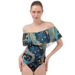 Fish Star Sign Off Shoulder Velour Bodysuit 