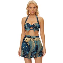 Fish Star Sign Vintage Style Bikini Top And Skirt Set 