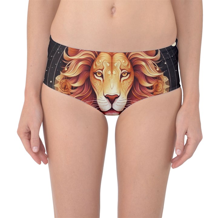 Lion Star Sign Astrology Horoscope Mid-Waist Bikini Bottoms