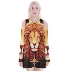 Lion Star Sign Astrology Horoscope Velvet Long Sleeve Shoulder Cutout Dress by Bangk1t