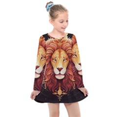 Lion Star Sign Astrology Horoscope Kids  Long Sleeve Dress