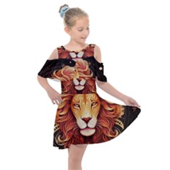 Lion Star Sign Astrology Horoscope Kids  Shoulder Cutout Chiffon Dress