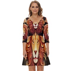 Lion Star Sign Astrology Horoscope Shoulder Cut Out Zip Up Dress