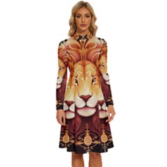 Lion Star Sign Astrology Horoscope Long Sleeve Shirt Collar A-line Dress by Bangk1t