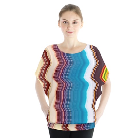 Line Vertical Lines Color Lines Batwing Chiffon Blouse by Bangk1t