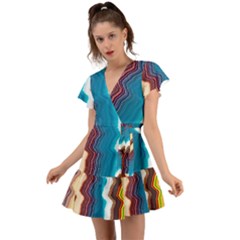 Line Vertical Lines Color Lines Flutter Sleeve Wrap Dress by Bangk1t
