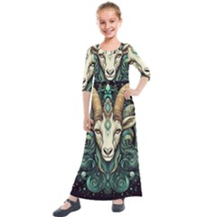 Capricorn Star Sign Kids  Quarter Sleeve Maxi Dress