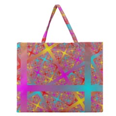 Geometric Abstract Colorful Zipper Large Tote Bag