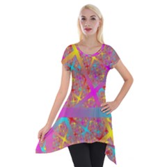Geometric Abstract Colorful Short Sleeve Side Drop Tunic
