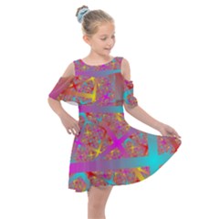 Geometric Abstract Colorful Kids  Shoulder Cutout Chiffon Dress