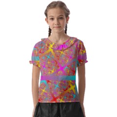 Geometric Abstract Colorful Kids  Frill Chiffon Blouse