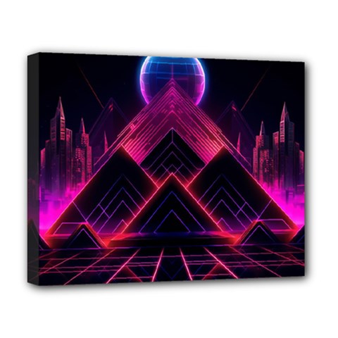 Synthwave City Retrowave Wave Deluxe Canvas 20  X 16  (stretched)