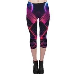 Synthwave City Retrowave Wave Capri Leggings 