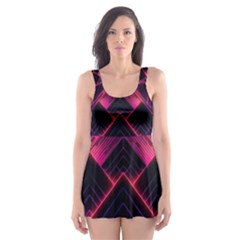 Synthwave City Retrowave Wave Skater Dress Swimsuit