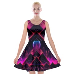 Synthwave City Retrowave Wave Velvet Skater Dress by Bangk1t