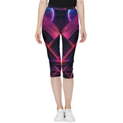 Synthwave City Retrowave Wave Inside Out Lightweight Velour Capri Leggings 