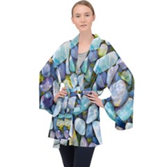 Stones Gems Multi Colored Rocks Long Sleeve Velvet Kimono  by Bangk1t