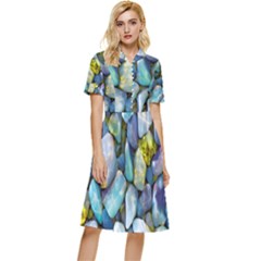 Stones Gems Multi Colored Rocks Button Top Knee Length Dress by Bangk1t