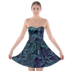 Abstract Blue Wave Texture Patten Strapless Bra Top Dress by Bangk1t