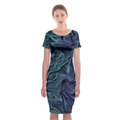 Abstract Blue Wave Texture Patten Classic Short Sleeve Midi Dress by Bangk1t
