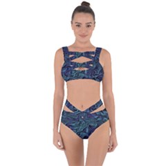 Abstract Blue Wave Texture Patten Bandaged Up Bikini Set 