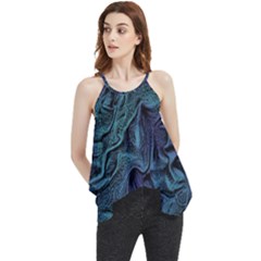 Abstract Blue Wave Texture Patten Flowy Camisole Tank Top by Bangk1t