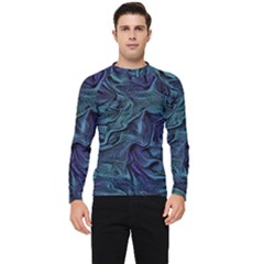 Abstract Blue Wave Texture Patten Men s Long Sleeve Rash Guard by Bangk1t