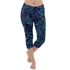 Abstract Blue Wave Texture Patten Lightweight Velour Capri Yoga Leggings