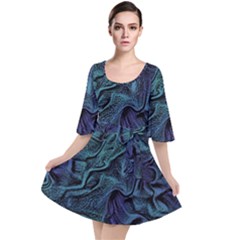 Abstract Blue Wave Texture Patten Velour Kimono Dress by Bangk1t