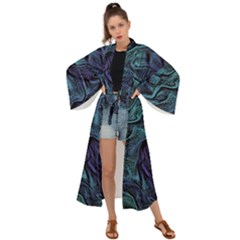 Abstract Blue Wave Texture Patten Maxi Kimono by Bangk1t