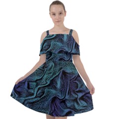 Abstract Blue Wave Texture Patten Cut Out Shoulders Chiffon Dress