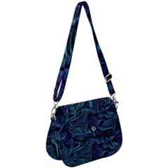 Abstract Blue Wave Texture Patten Saddle Handbag by Bangk1t