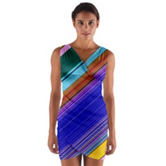 Color Lines Slanting Green Blue Wrap Front Bodycon Dress by Bangk1t