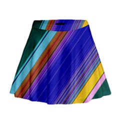 Color Lines Slanting Green Blue Mini Flare Skirt