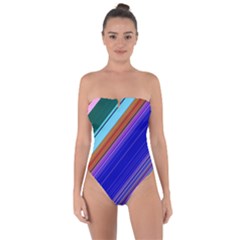 Color Lines Slanting Green Blue Tie Back One Piece Swimsuit