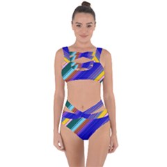 Color Lines Slanting Green Blue Bandaged Up Bikini Set 