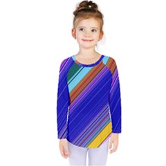 Color Lines Slanting Green Blue Kids  Long Sleeve Tee